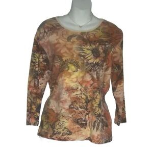 Vintage y2k Studio Collection Shirt Sunflower Studded Distressed Artwork Art M